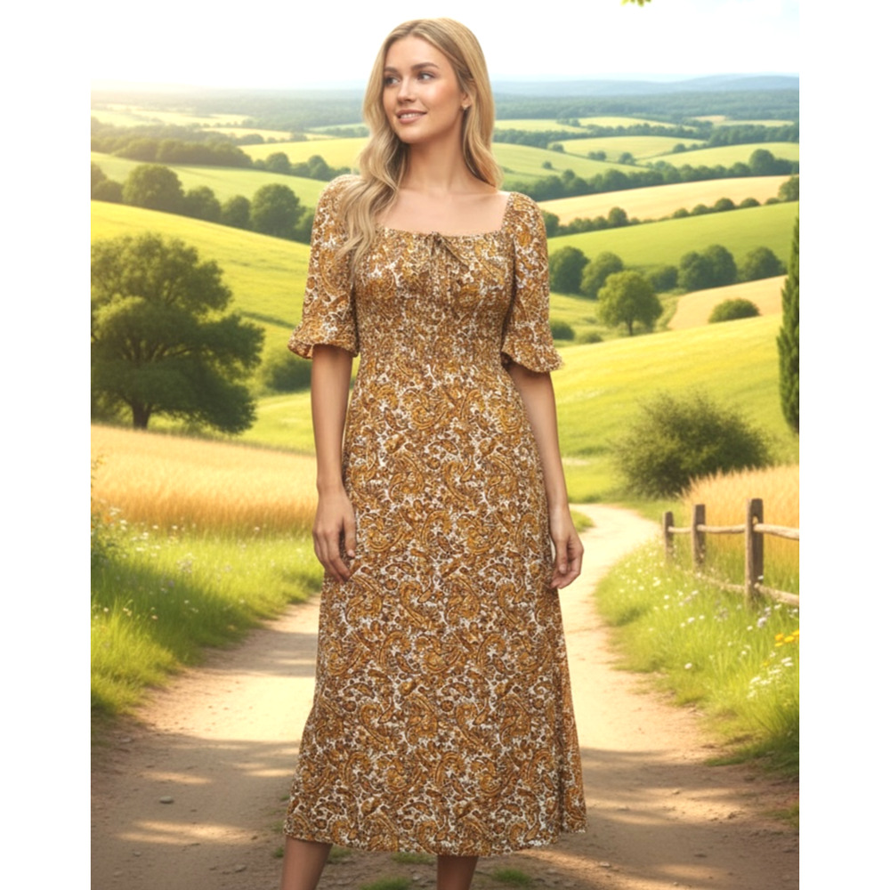Faithfull‎ The Brand Womens Babydoll Midi Dress 4 Milkmaid Boho Prairie Cottage